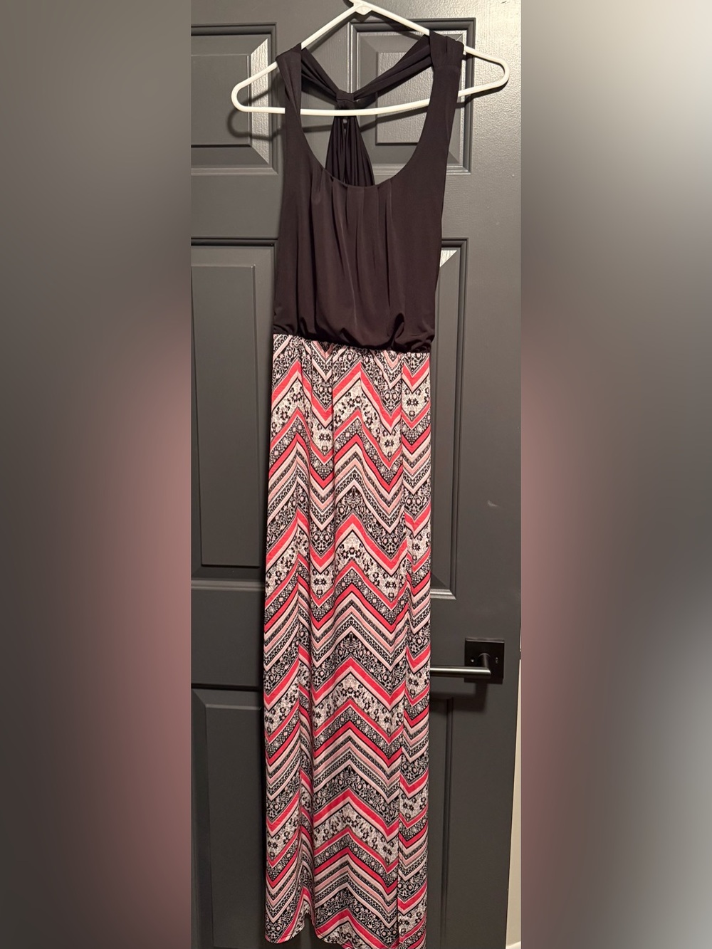 Women’s Chevron Print Maxi Skirt - Pink & Black